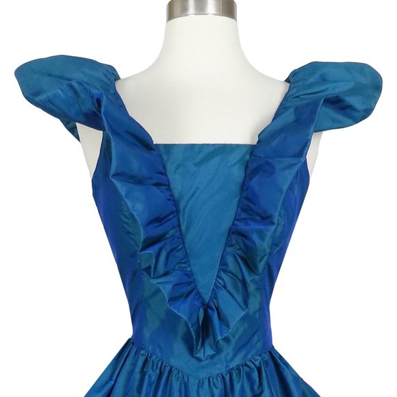 Vintage 80s Gunne Sax Blue Ruffle Taffeta Full Skirt Prom Party Dress M Medium - Picture 9 of 9